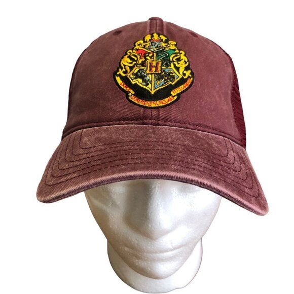 NWT Harry Potter Faded Maroon Patched Trucker Hat Cap Mesh Back Adjustable Strap - Picture 1 of 7
